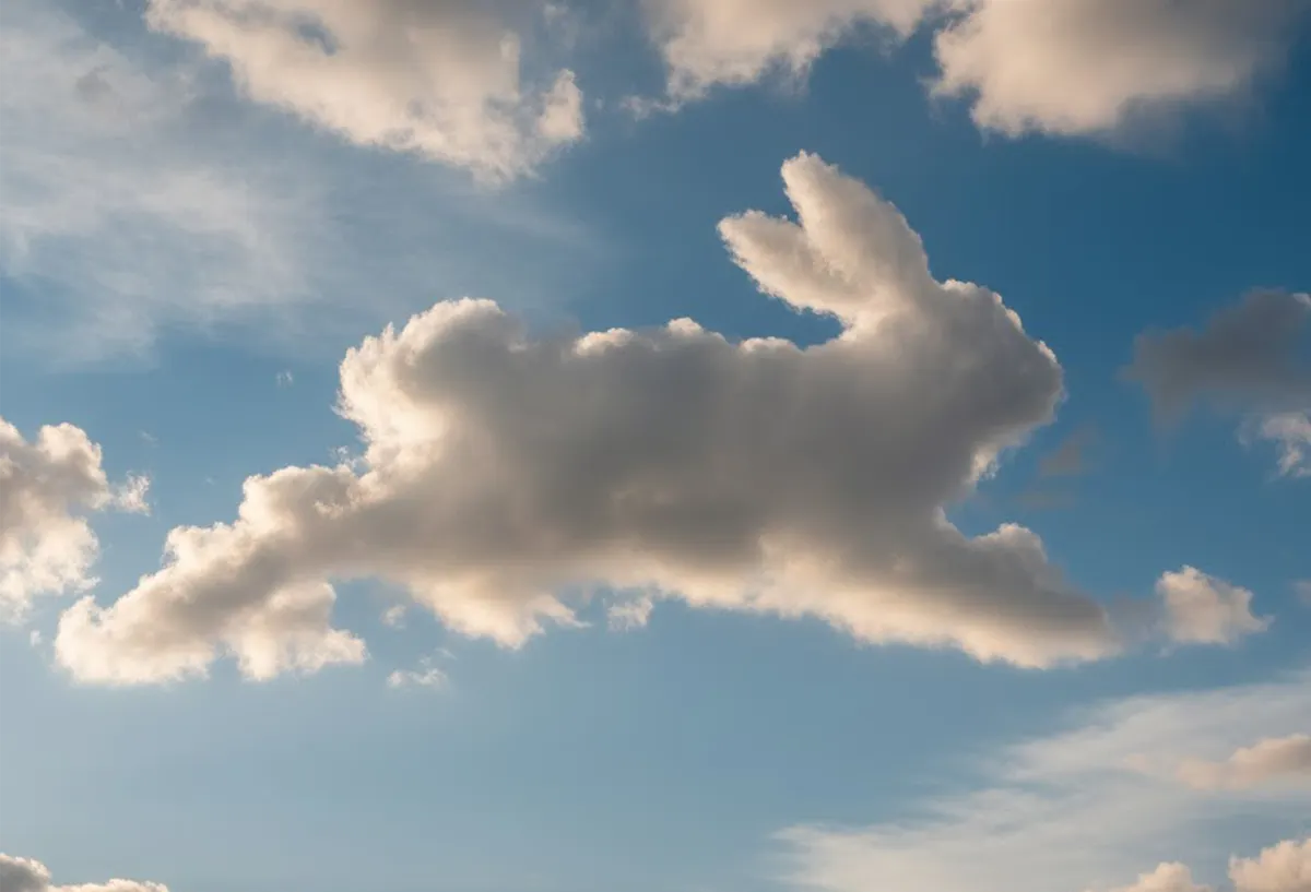 Pareidolie-Darstellung: Hase in Form einer Wolke.