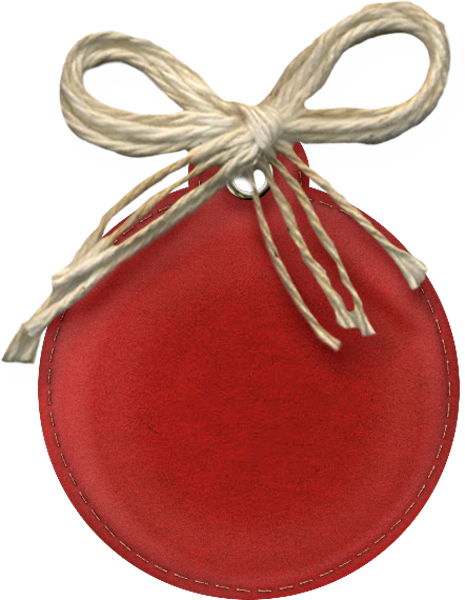 eine rote Weihnachtskugel mit einer beigen Schleife.